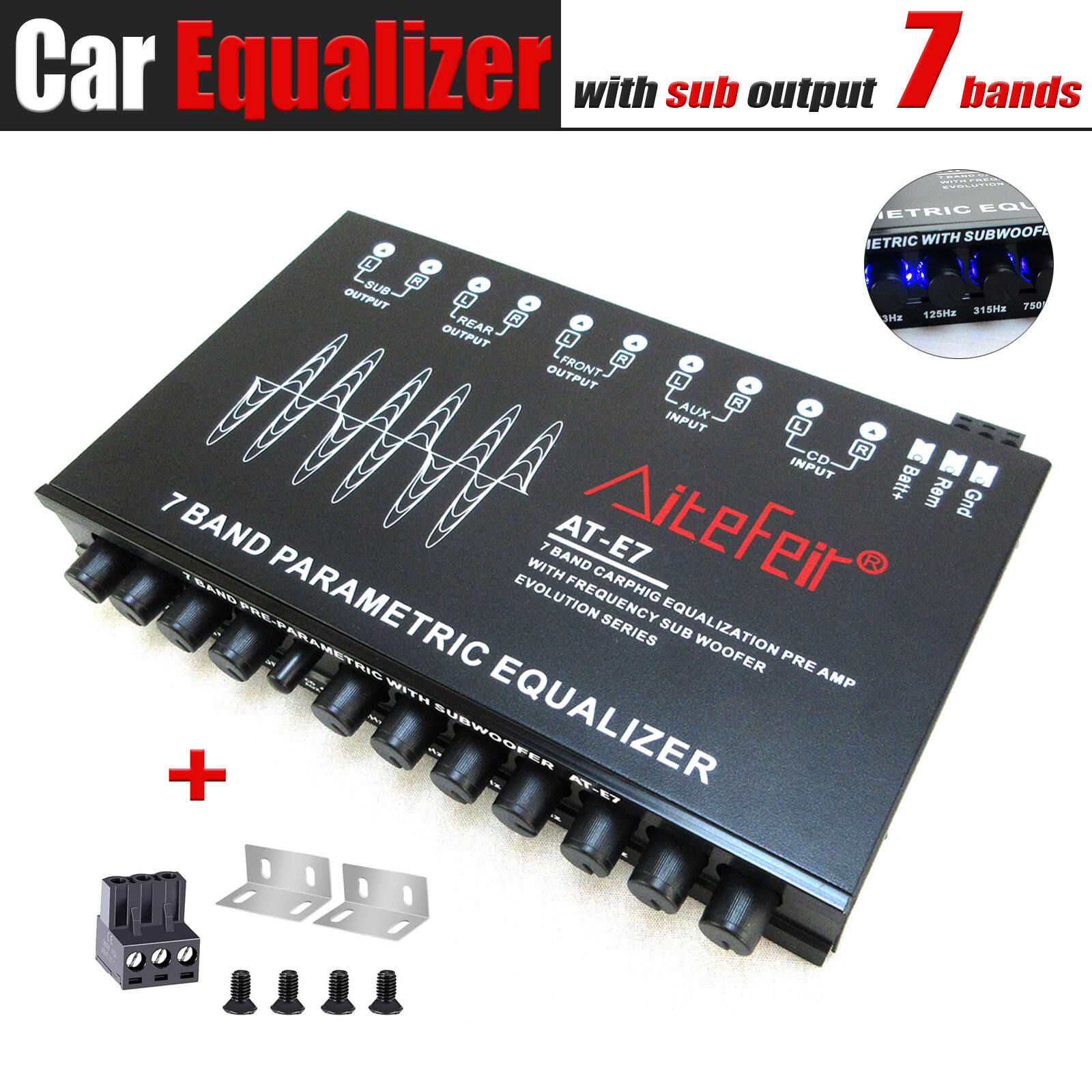 7 Band Car Equalizer Multifunctional Car Audio EQ Tuning Crossover