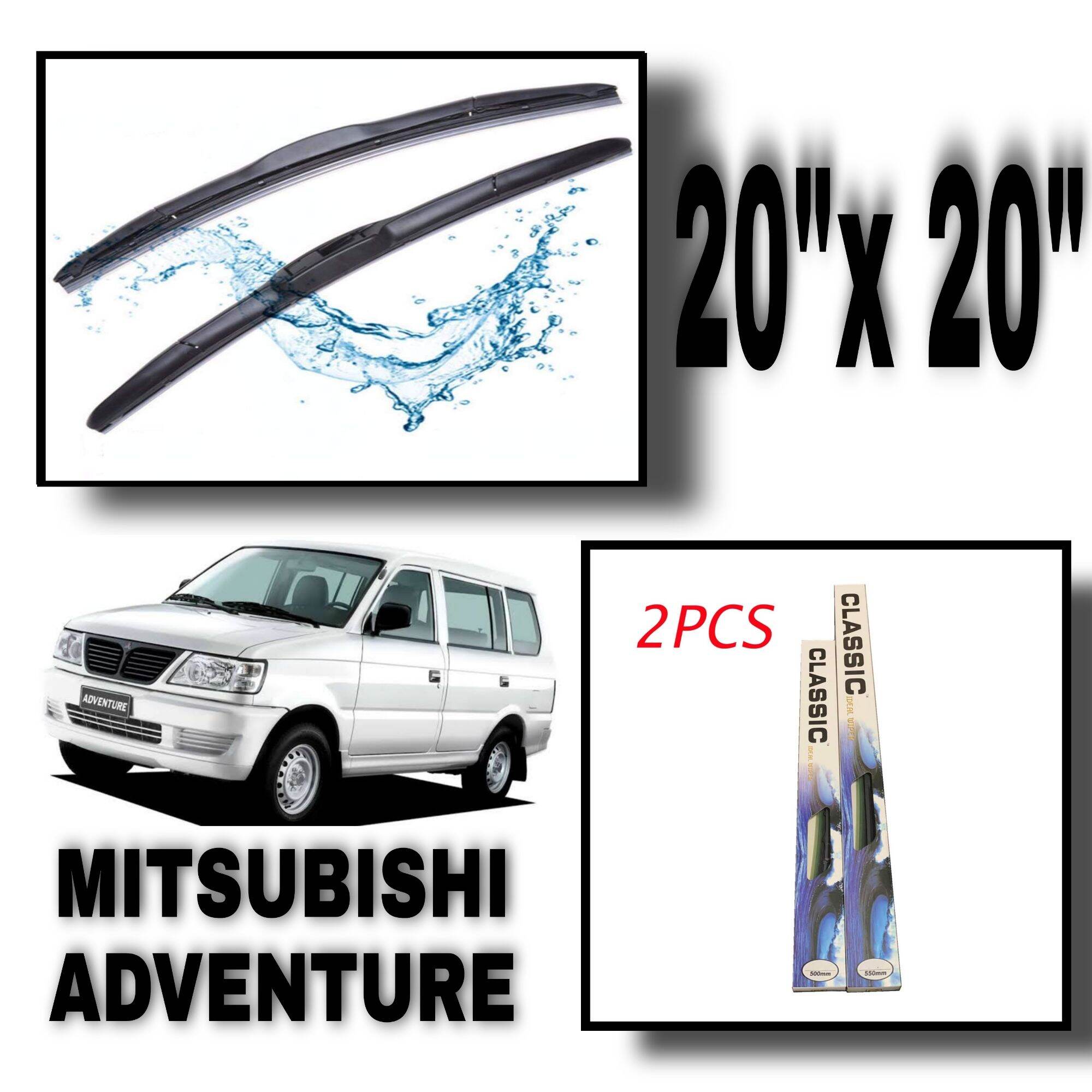 2PCS Classic Ideal Hybrid Wiper U-Hook Lock Car Mitsubishi Adventure Size 20/20 inches