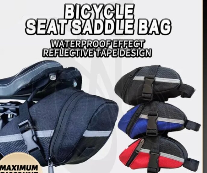 Bike Seat Saddle Bag Waterproof Reflective Stripe Design Velcro