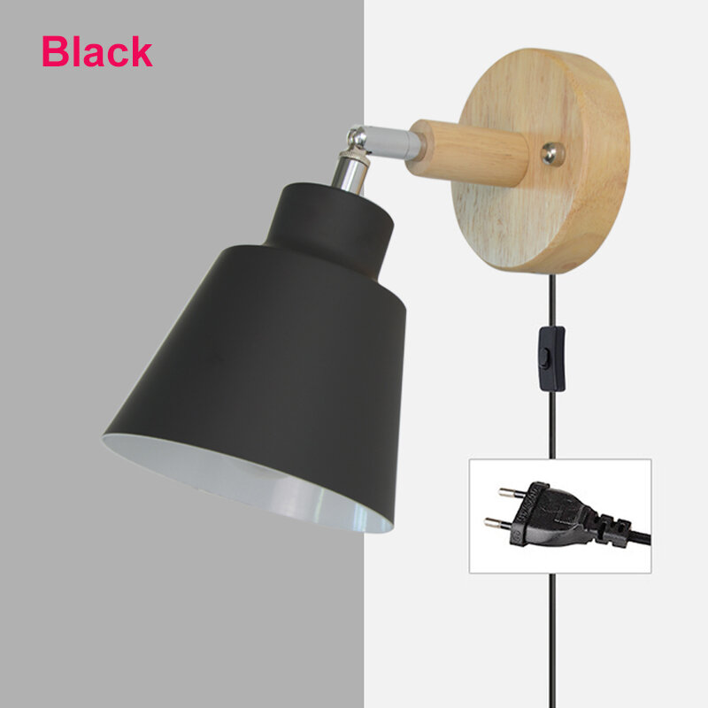 Nordic Wall Light Indoor DIY E27 Wooden 6 Colors EU/UL Plug 350° Wall Lamps For Living Room Bedroom Aisle Sconce Fixtures Decov