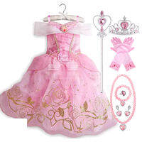 MUABABY | Childrens Princess Dress Girls Sleeping Beauty Aurora Princess Party Dress up Halloween Costume Kids Clothing Birthday Gift