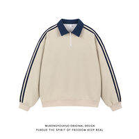 WUKONGYOUHUO | American Vintage Three Stripe Casual Loose Unisex Half Zip Hoodie
