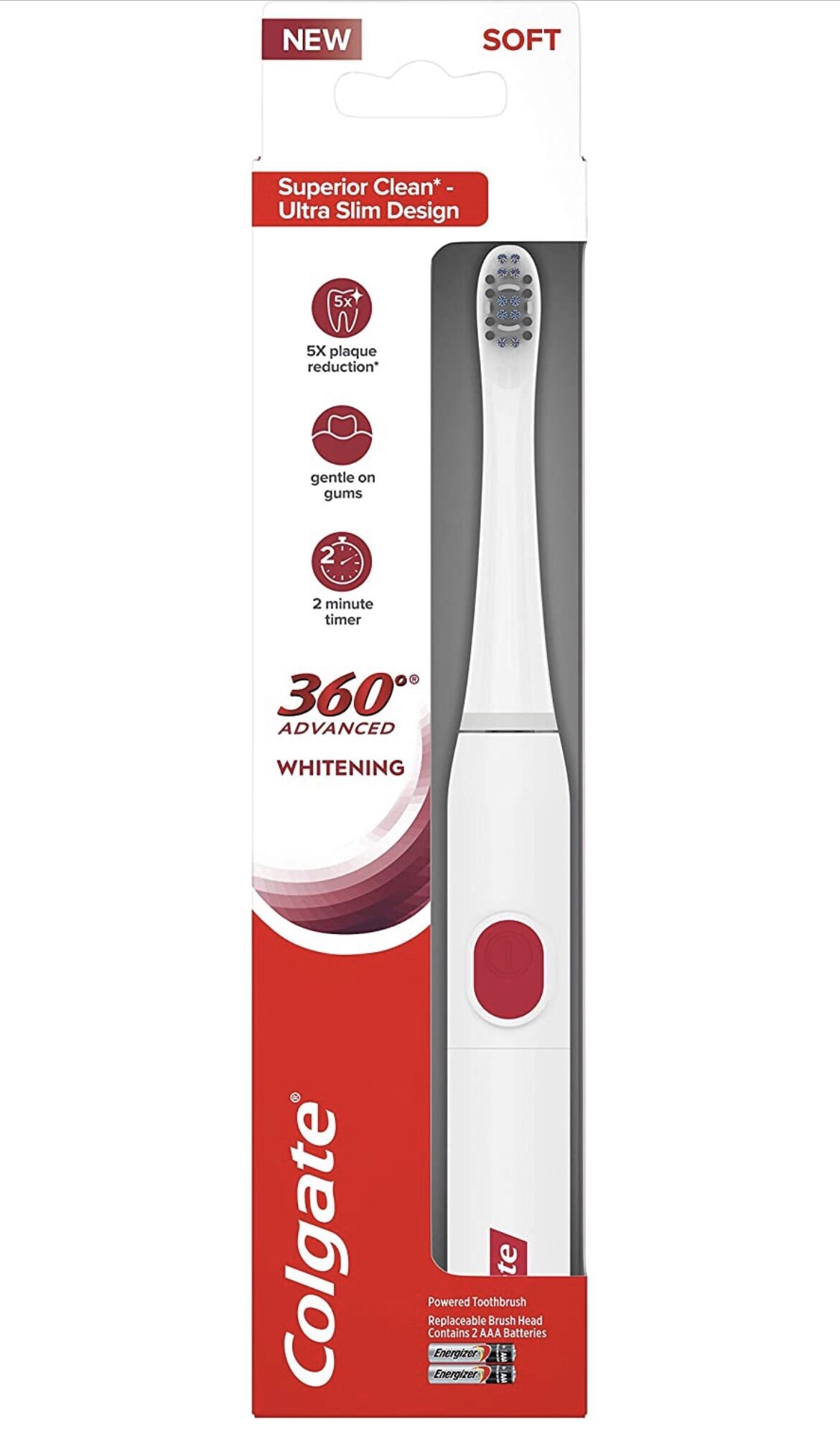 Colgate, 360 Advanced Sonic Battery Power Toothbrush Soft, Whitening