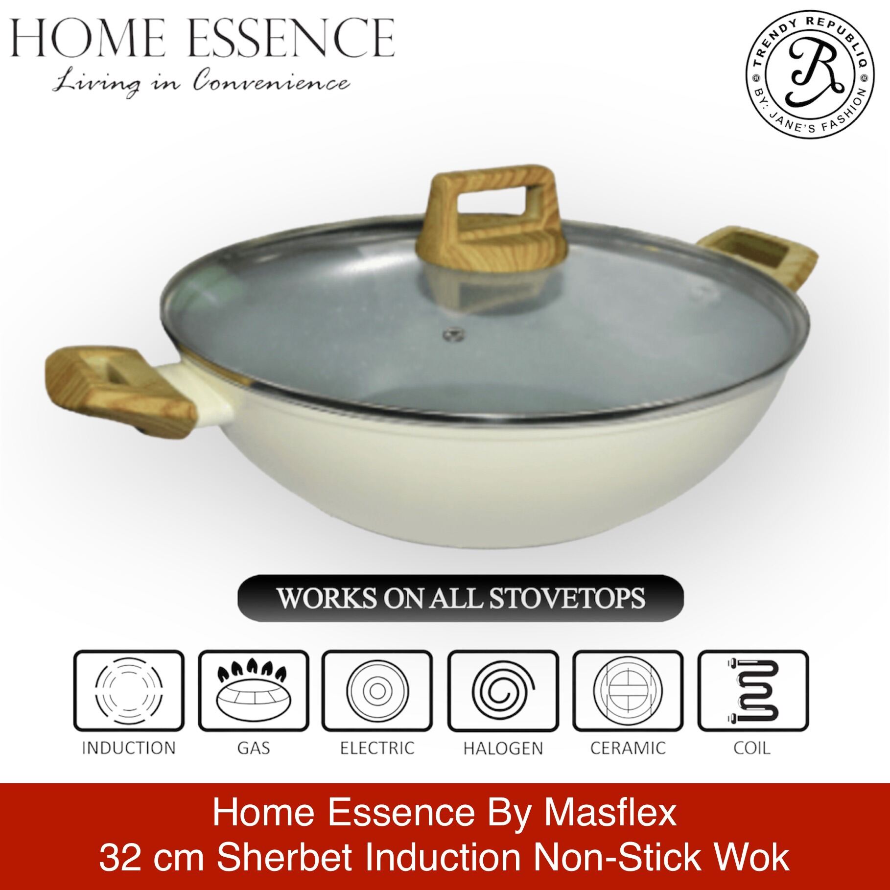 Home Essence By Masflex 32 cm Sherbet Series Induction NonStick Wok