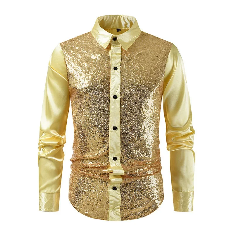 slim fit dress slacks Mens Gold Disco Shirt main image 1
