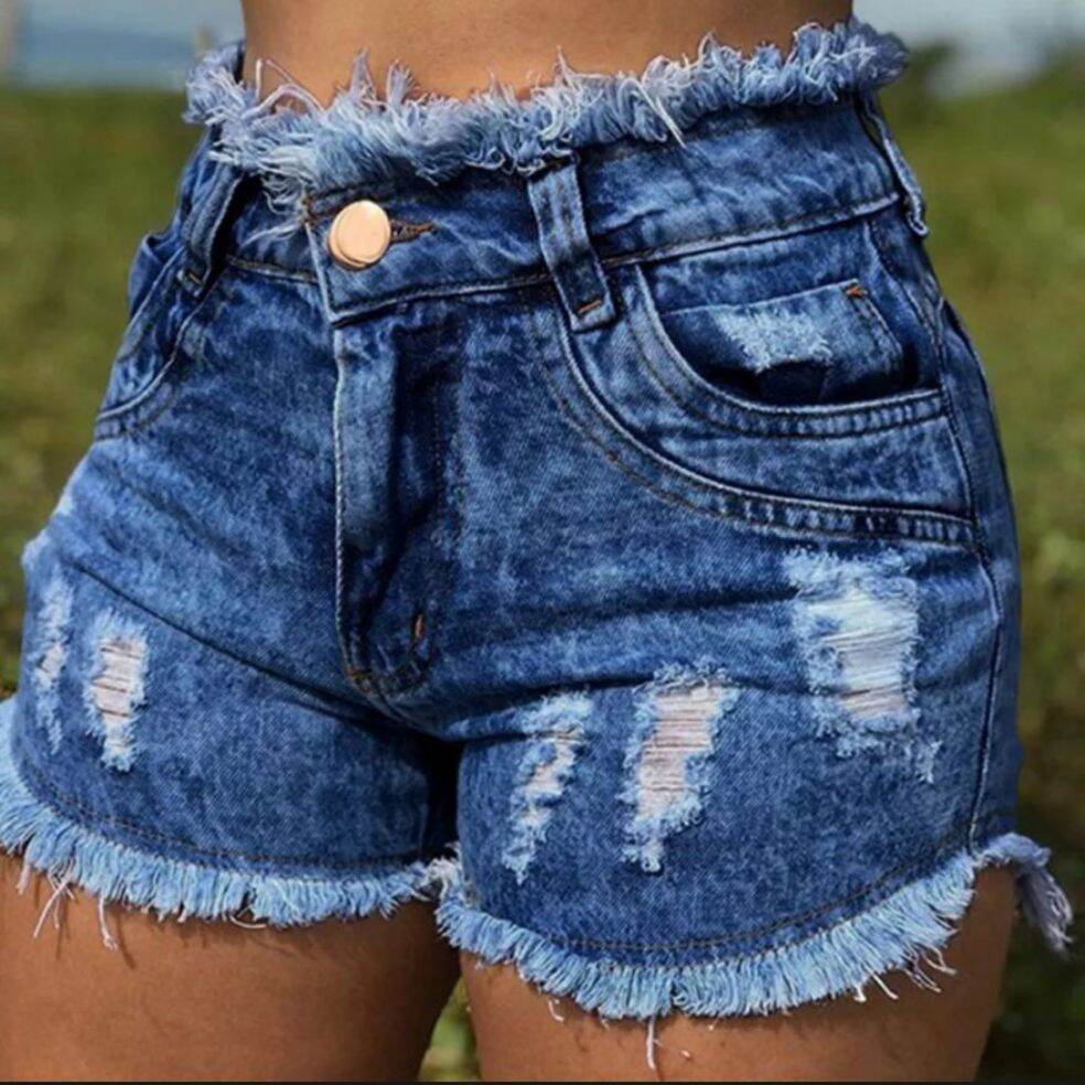 Long ripped denim shorts online