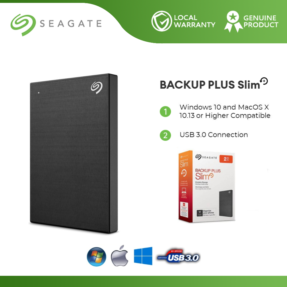 Seagate Plus Slim External Hard Drive, 1TB/2TB, Mac/Windows, USB