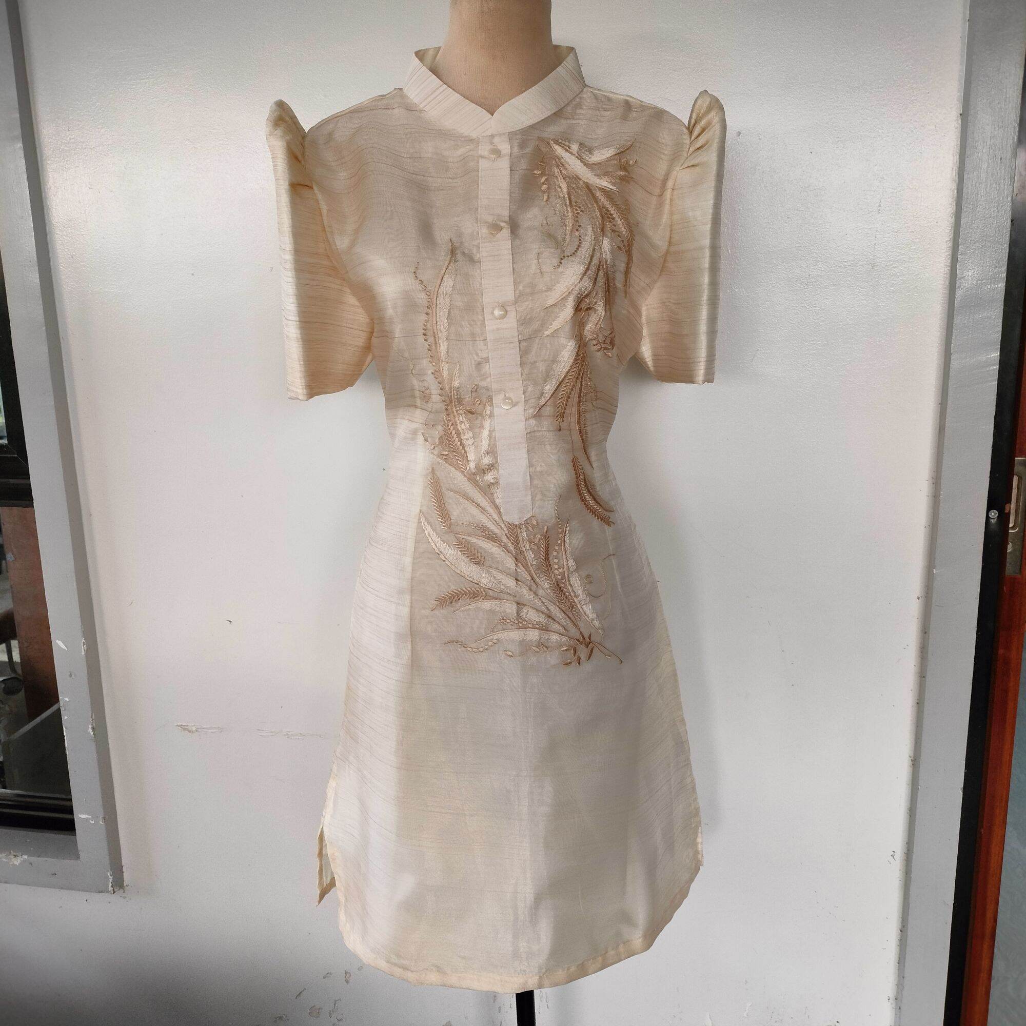 Modern Filipiniana graduation pictorial ladies dress BARONG Marian close  neck beige Organza Tulle Mini Dress Chinese Neckline Pencil Dress Mistiza  Sleeve Graduation Dress - Lazada | Lazada PH