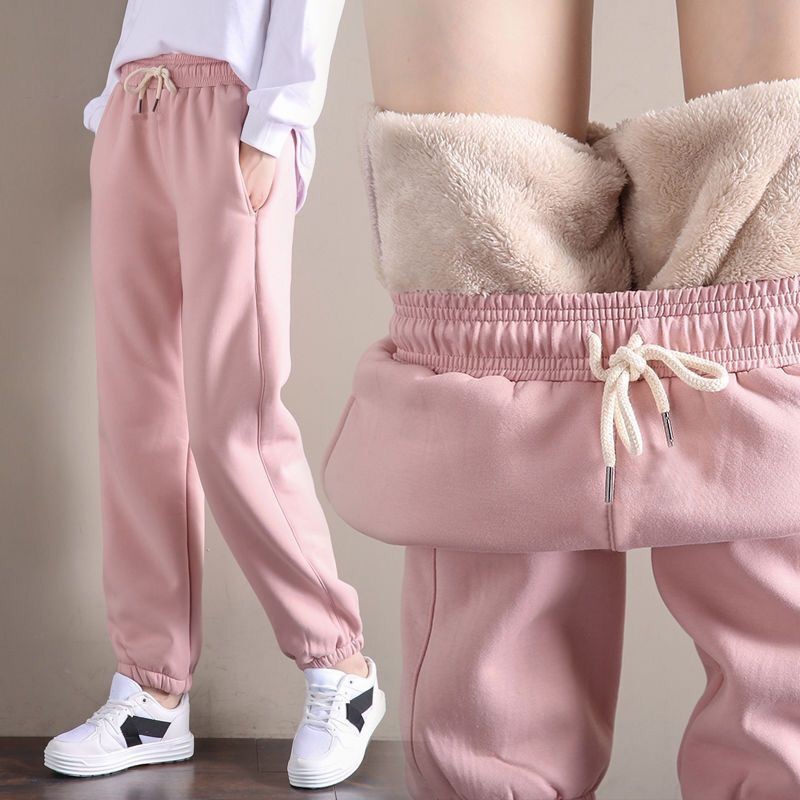 Autumn and Winter Faux Cashmere Sports Pants Korean Style Loose Large Size  Casual Pants Women's Bottoming Sweatpants Fleece-Lined Pants Women's Outer  Wear