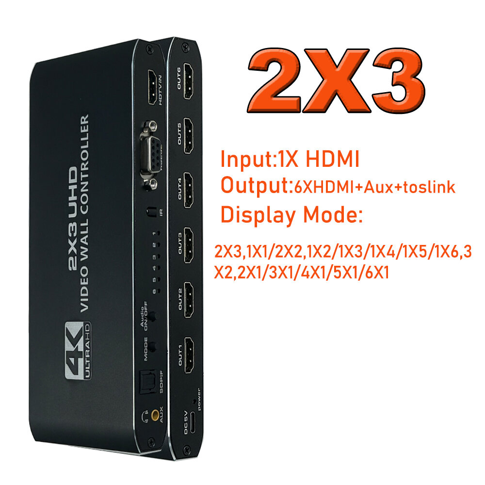 Video Wall Controller, 4K@30Hz 4x4 TV Wall Processor 16 Ways Large Screen Video Splicer Box, Support Images Stitching 2x2 2x3 3x3 3x5 4x2 4x4 5x2 6x2