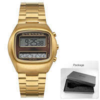 Unisex Retro Digital Wristwatch Dual-Display Stainless Steel Strap Mens Wristwatch with Backlight Calendar Date Month Year Day