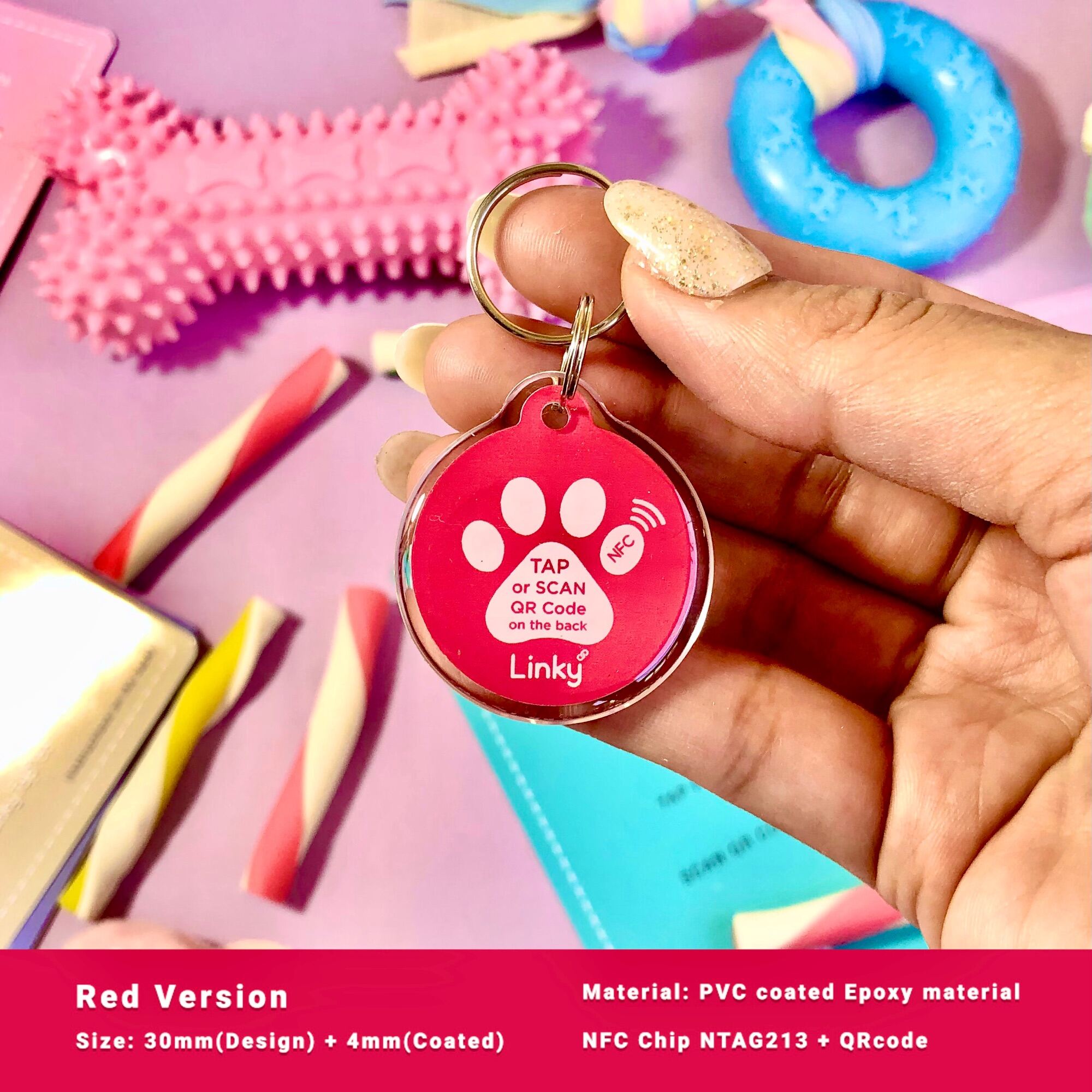 LinkyPet Tag NFC & QR Code Smart Pet ID Lightweight Waterproof Dog Tag FREE Online Profile