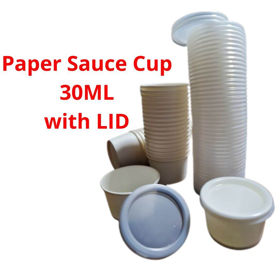 Paper Sauce Cup Oz (30 Cc Or 30 Ml), White With Lid, 100 Pieces