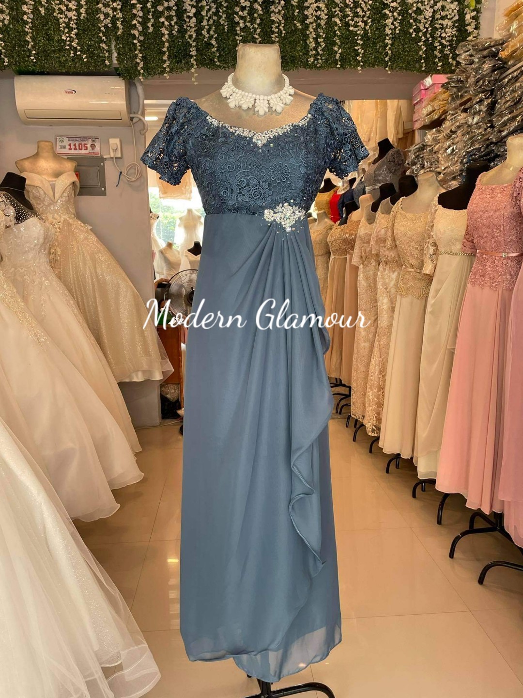 Dusty Blue Chiffon Long Sleeve A-line Bridesmaid Dresses , AB4057 –  AlineBridal
