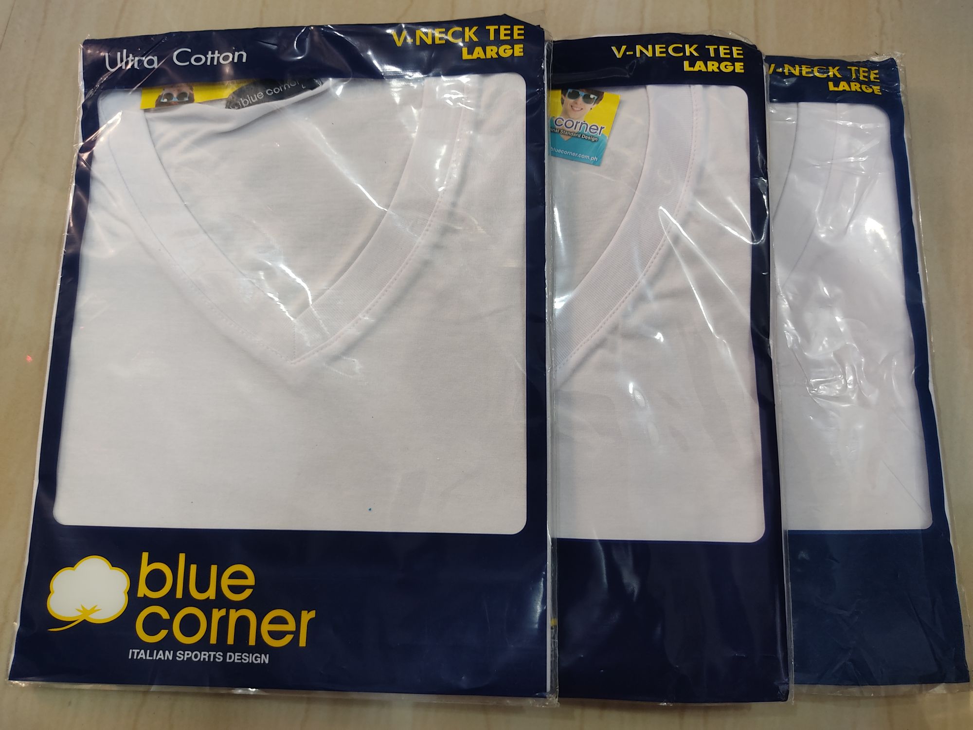 Blue Corner V-Neck White T-Shirt