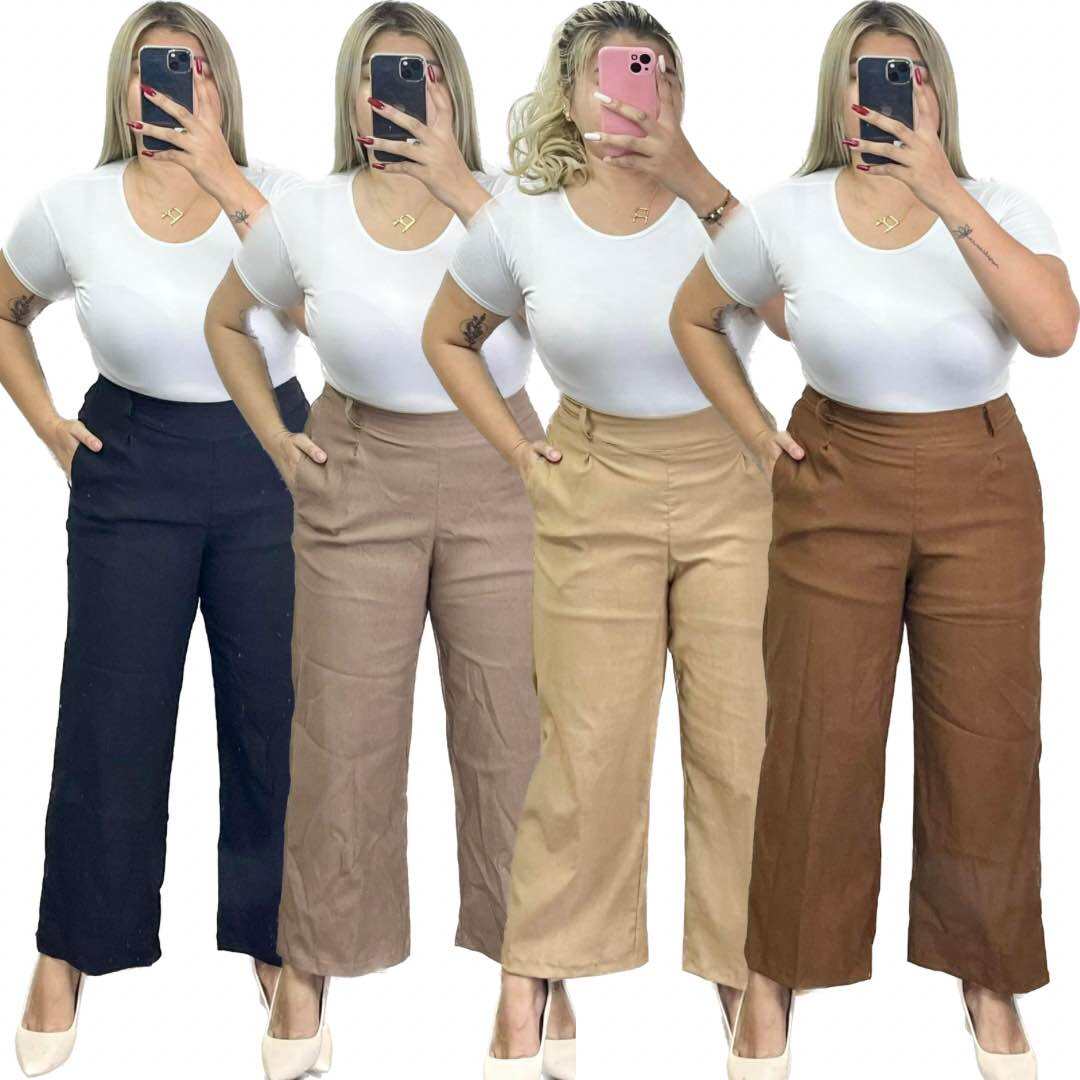 PLUS SIZE CORPORATE WIDELEG FOR WOMEN, WOVEN FABRIC OVERSIZED HIGHWAIST  PANTS