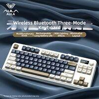 AULA | Wireless Bluetooth Mechanical Feeling Keyboard 75 Percent Tri Mode Wired Rechargeable Keyboard for Gaming and Office Use with Color Block Keycaps and Long Battery Life