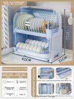 JIAJIESHI | Dish Draining Storage Rack for Kitchen with Dual Layer Design Water Drainage Feature Durable Plastic Material Punch Free Installation Countertop Organizer for Dishes Cutlery and Baby Bottles