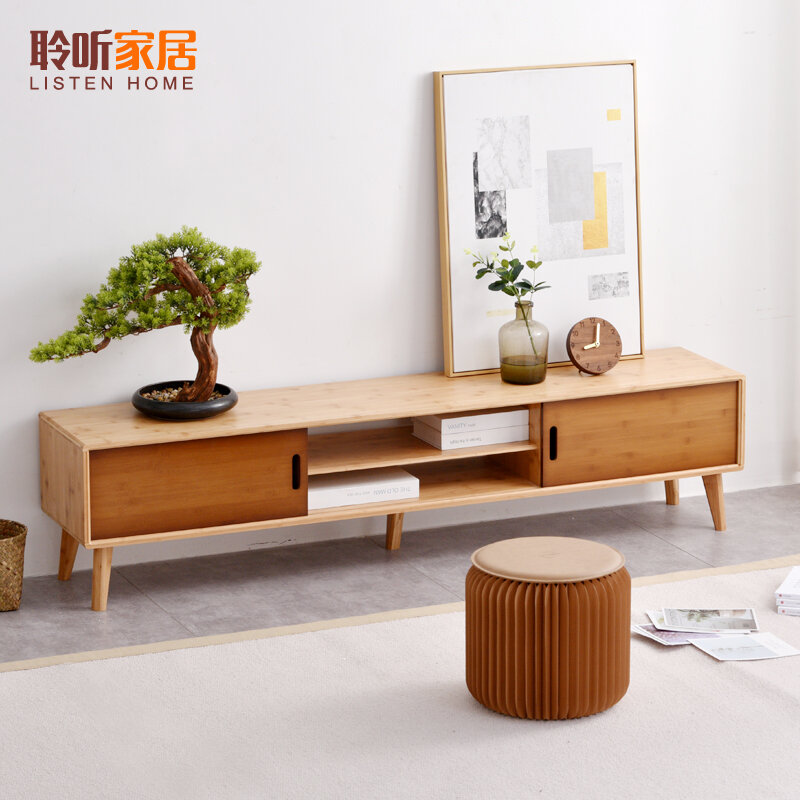 Listen Home Scandinavian Solid Wood TV Cabinet Floor Cabinet Modern Simple Small Apartment Low Cabinet for Living Room Storage Cabinet Bamboo Combination Table Presyo 6,396 Piso*Libreng Shipping