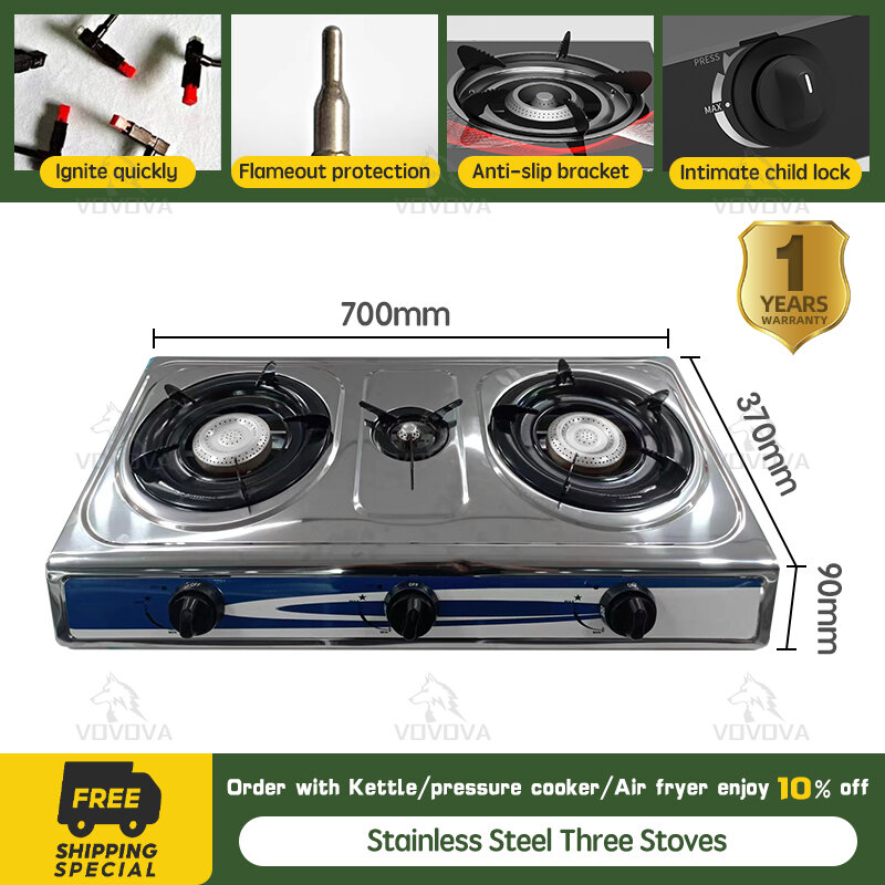 VOVOVA Gas Stove double burner 710*380*90mm 4.0KW energysaving desktop