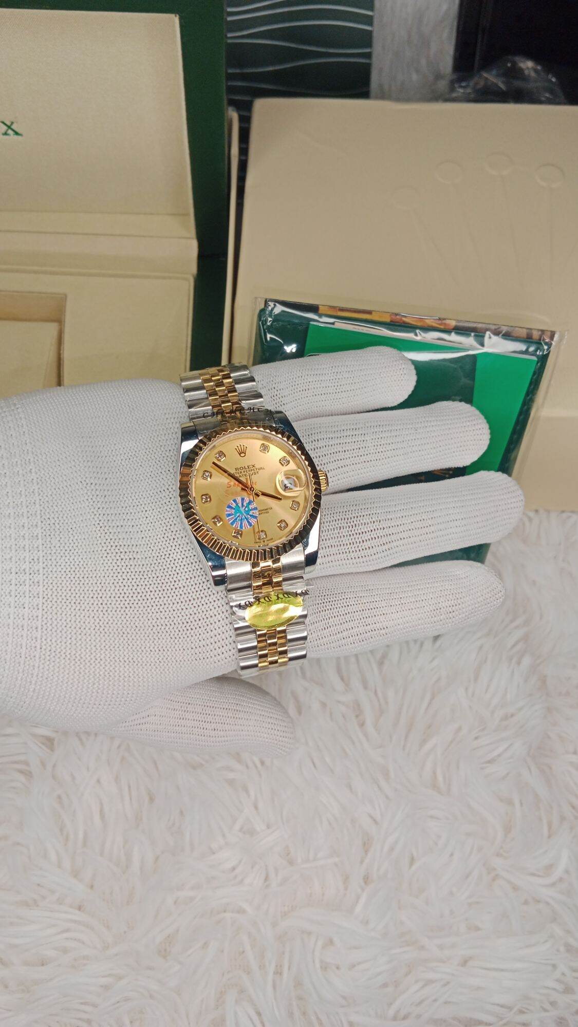 Rolex Datejust Diamond Stud Dial Two-tone Gold Watch