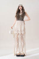Nurture One | Vintage Lace Layered Long Skirt Slimming Thin High Waist Summer French Style Sheer Mesh