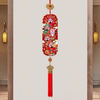 rosekey | Chinese New Year Five Blessings Peach Wood Carving Decorative Hanging