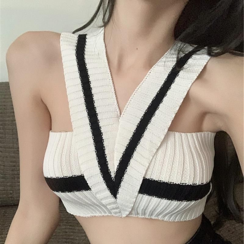 Halterneck striped camisole Sexy hottie short tops for women