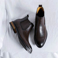 NUDANLAI | Chelsea Boots Mens High-top Leather Shoes Pointed Toe British Style Height-increasing Winter Fleece-lined Boots