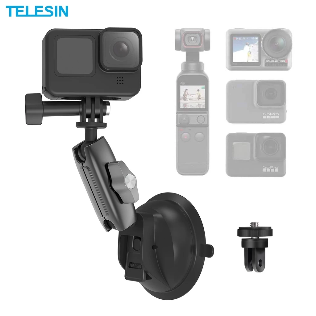 TELESIN Upgraded General Suction Cup Mount for GoPro, DJI, Insta360, Sjcam,  Akaso, Supremo, Smartphone
