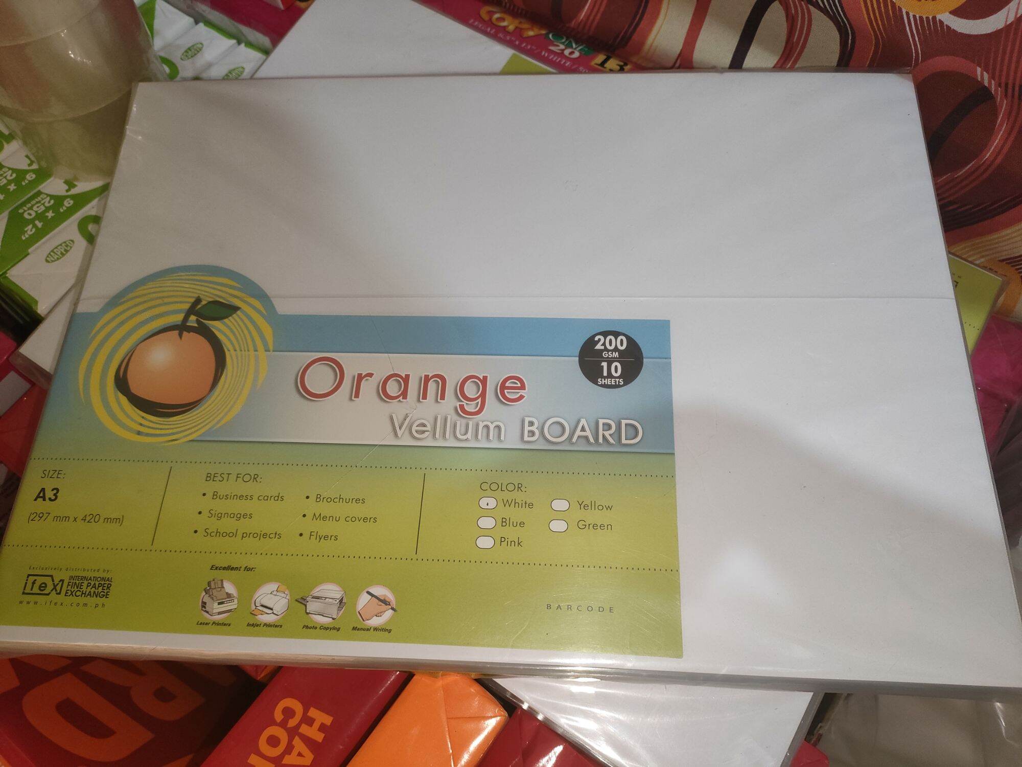 A3 Board Paper / A3 Size Orange Vellum Board 200gsm by 10 sheets. 