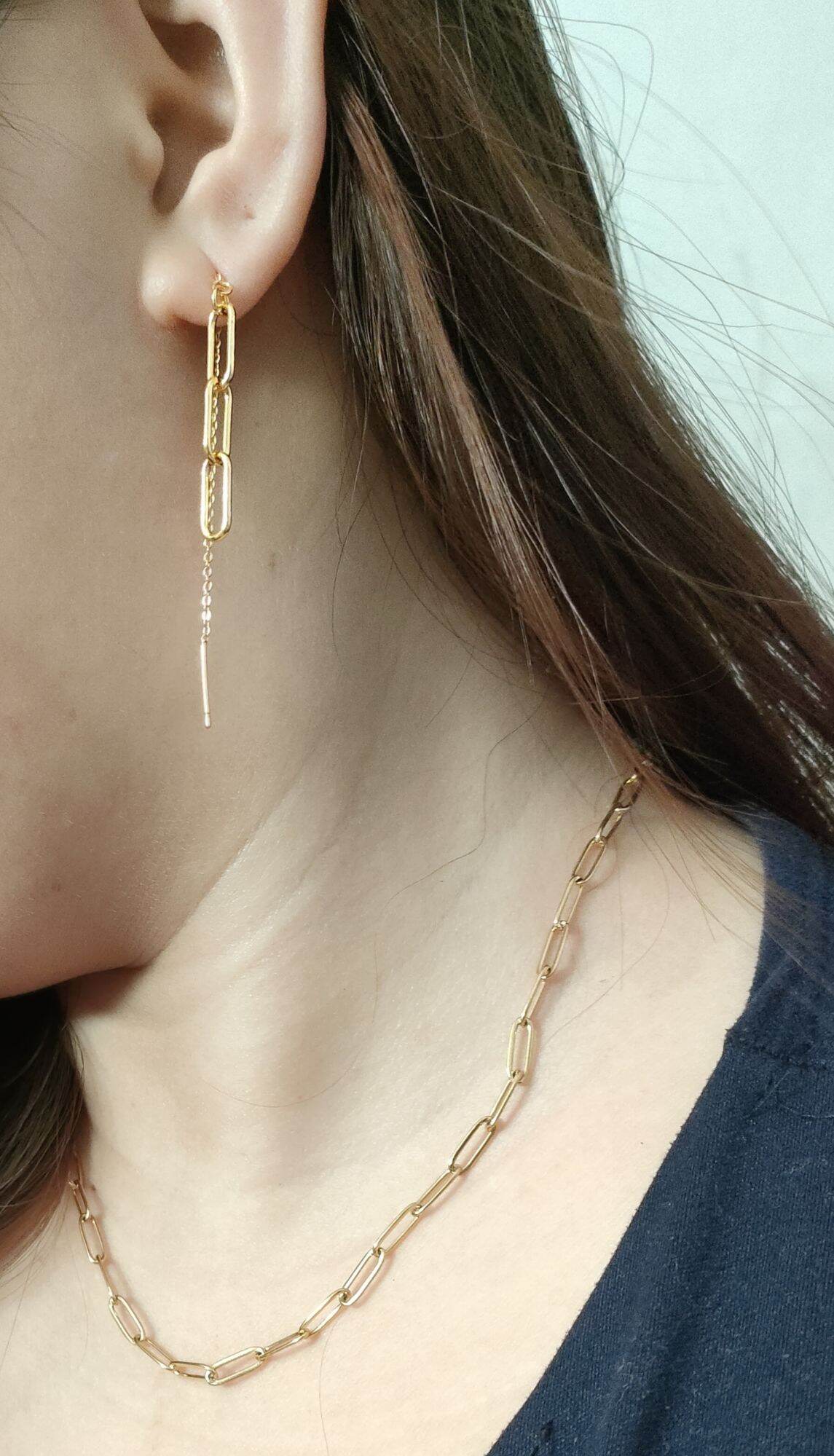 2in1 set Paper clip Jewelry Tiktak earrings and Necklace Non Tarnished