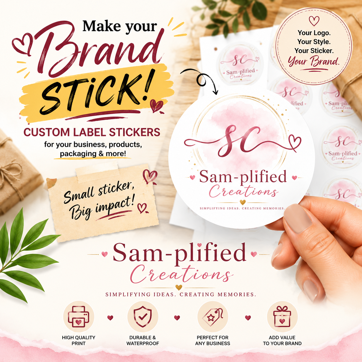 Customized Logo Label Stickers for Small Business Sam-plified Creations High Quality Print Durable Waterproof Perfect for Any Business Add Value to Your Brand