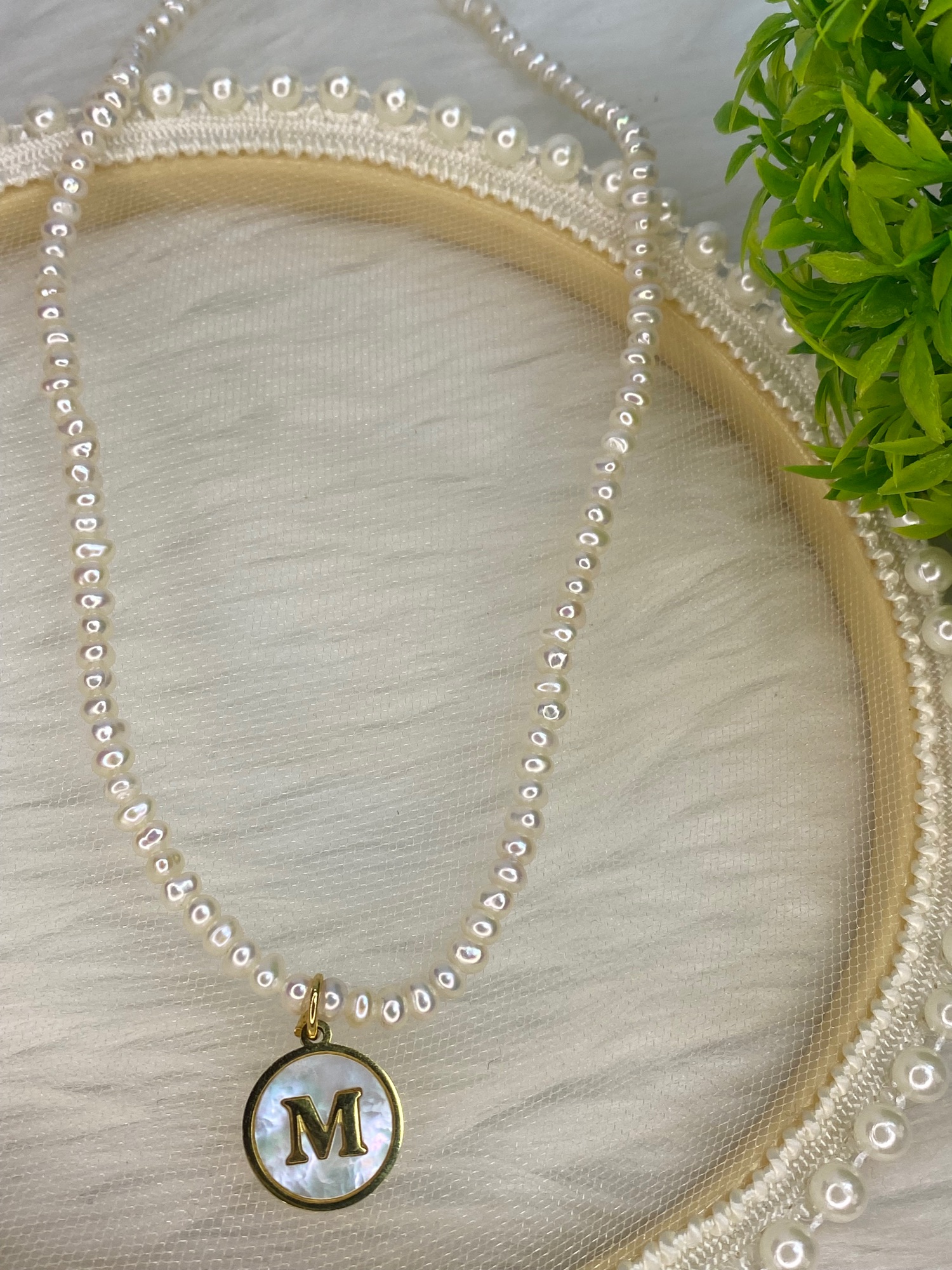 Real Freshwater Pearl Necklace with Mother of Pearl Capiz Letter ...