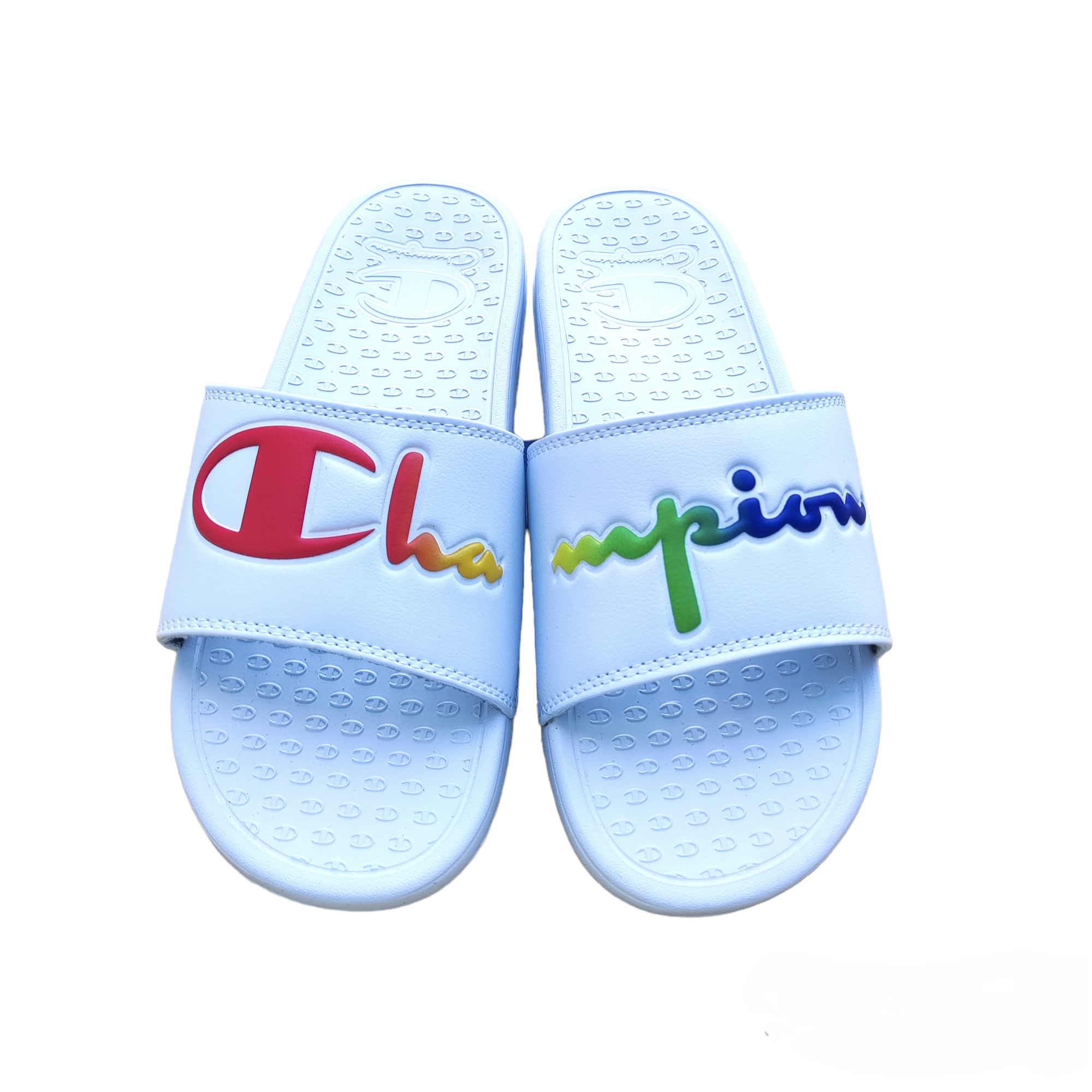 White rainbow cheap champion slides