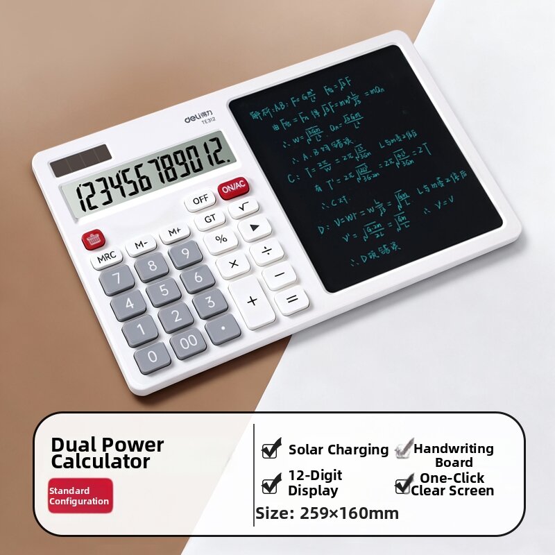 deli | Multifunctional Calculator with Writing Board for Finance and Business Dual Power