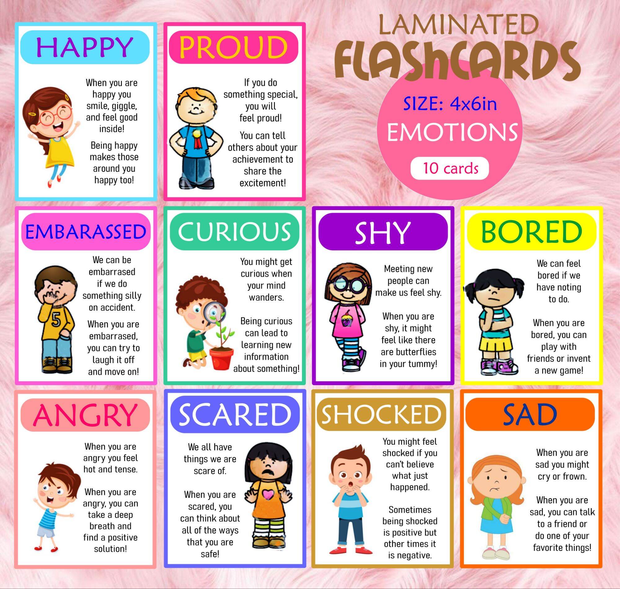 Laminated Educational Flashcard / Emotion Flash card with description ...