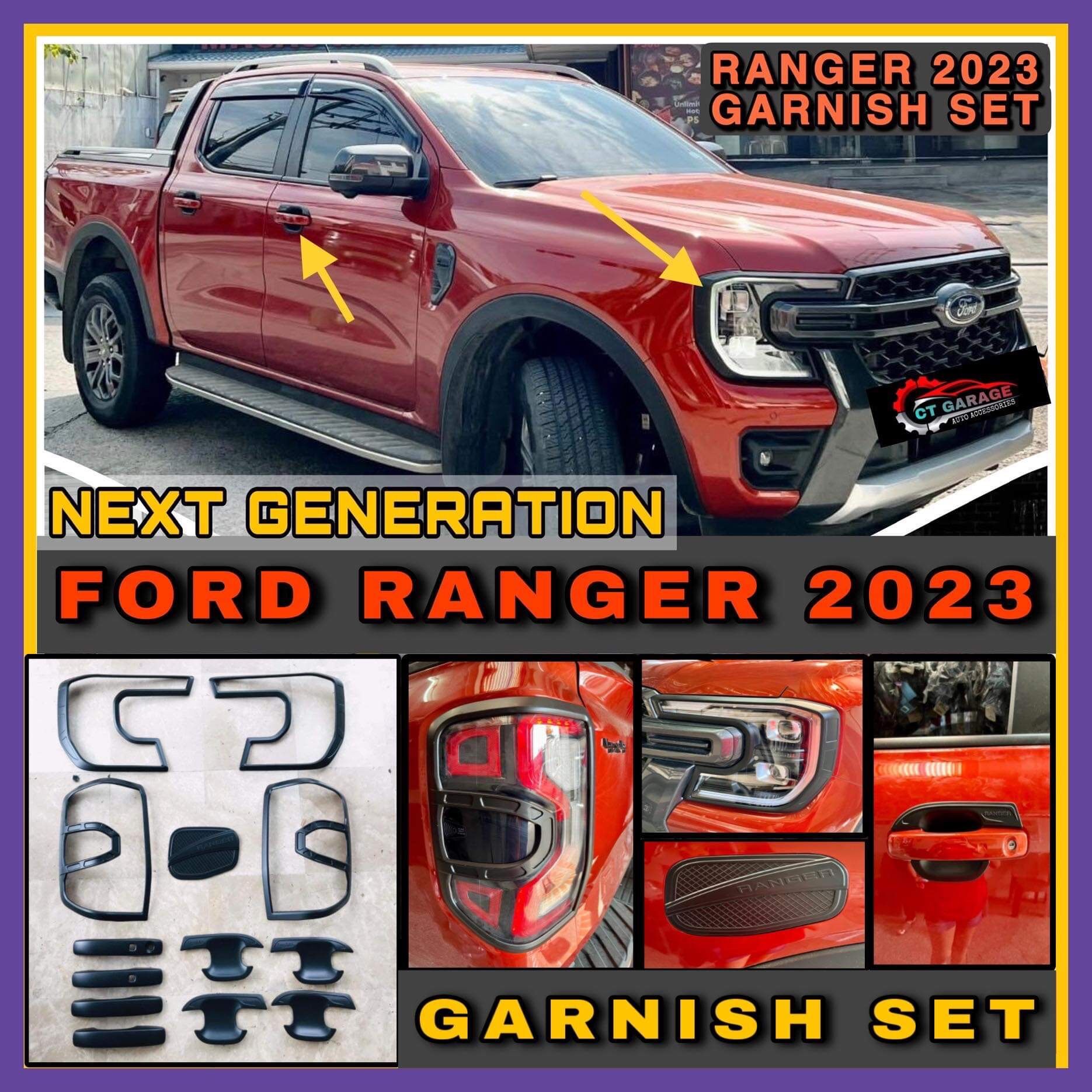 FORD RANGER 2023 GARNISH SET MATTE BLACK for TURBO SPORT & WILDTRAK and