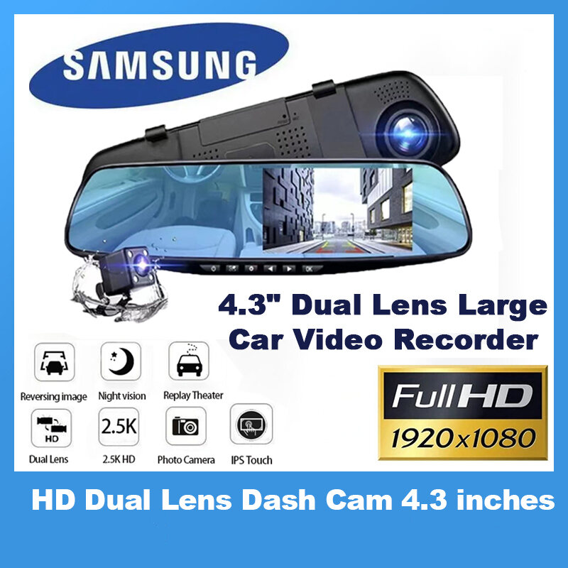 Samsung Car Dash Cam Mirror with Dual Lens and Reverse Parking System