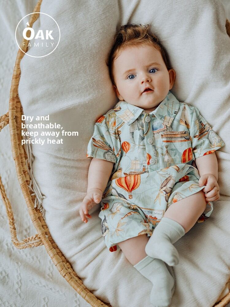 OAK FAMILY | Oak Family Baby Romper Summer Newborn Outfit Short Sleeve Artistic Style Unisex Infant Clothing Full Month Old Baby Crawling Suit Presyo 1,877 Piso*Libreng Shipping