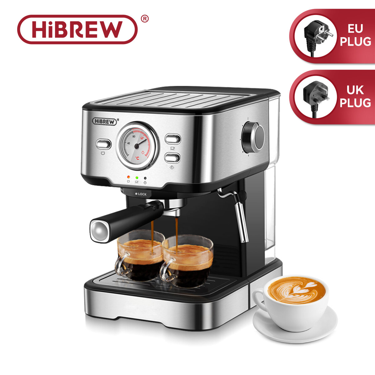 HiBREW Barista Pro 19Bar Bean Grinder Steamer Espresso Coffee