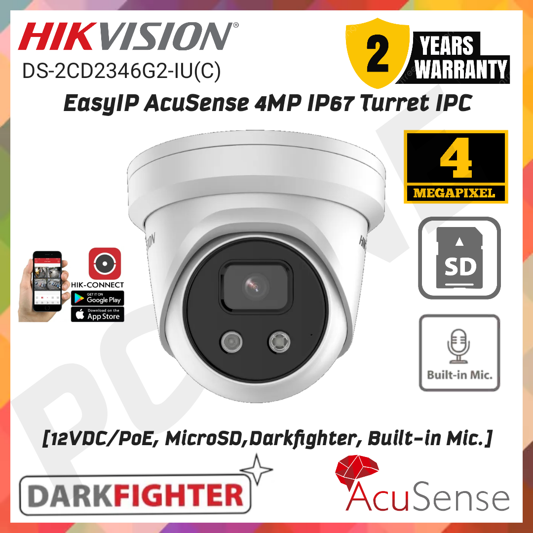 HIKVISION EasyIP AcuSense 4MP IP67 Turret IPC [12VDC/PoE, MicroSD ...