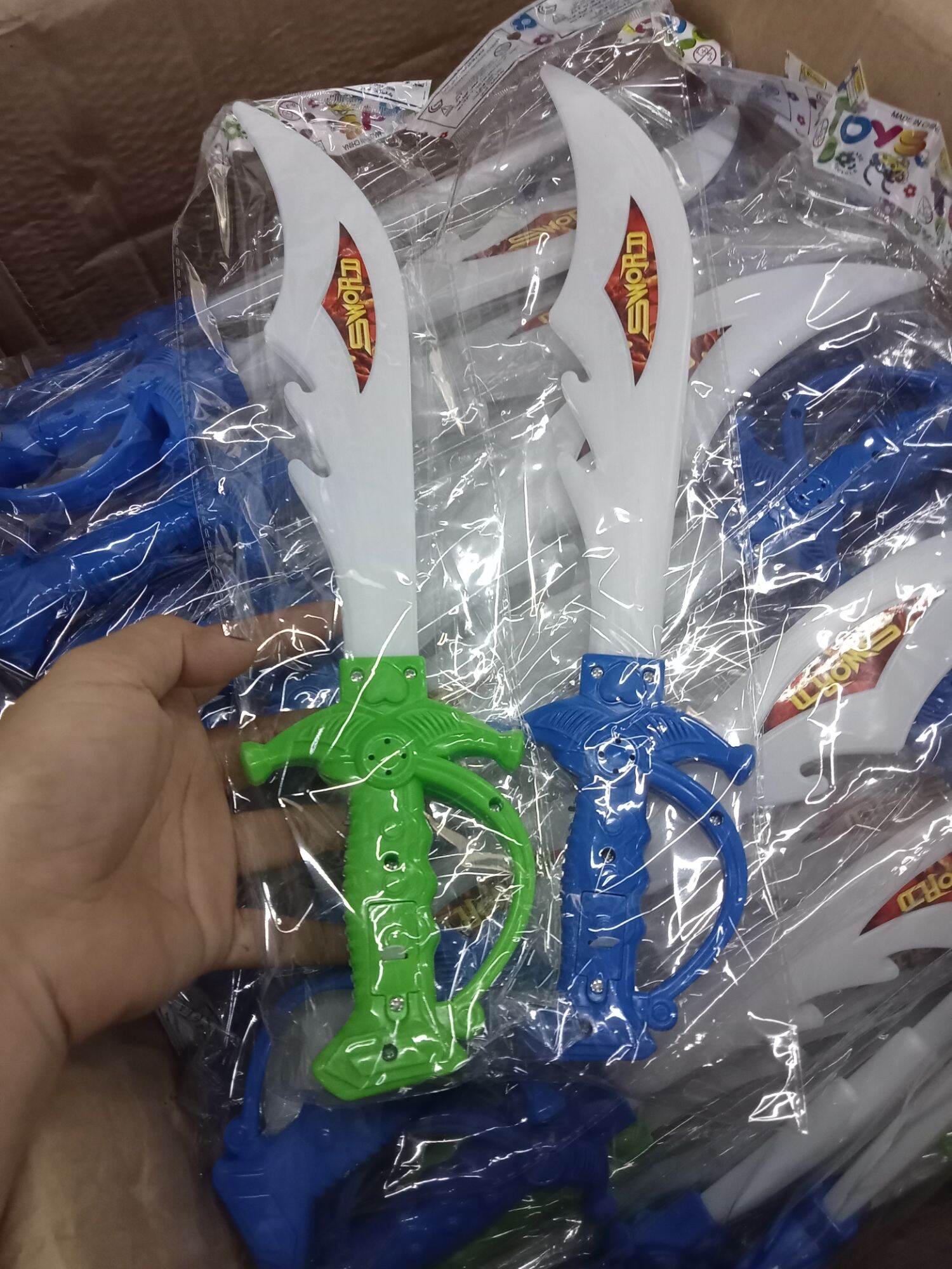 plastic sword toy (2) blue & green with light Lazada PH