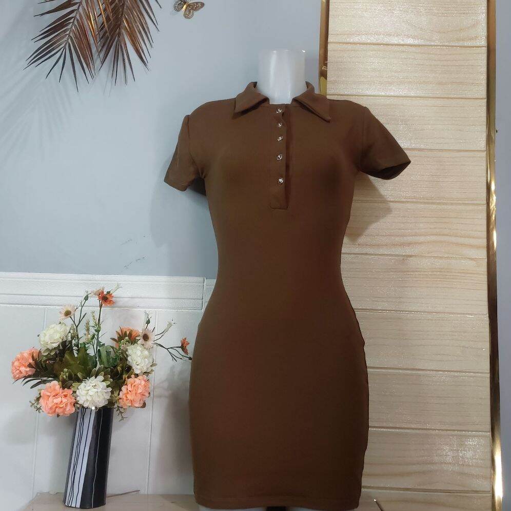 Quality Trendy Polo Buttons Bodycon DRESS, Extra Small TO MEDIUM, Stretchable