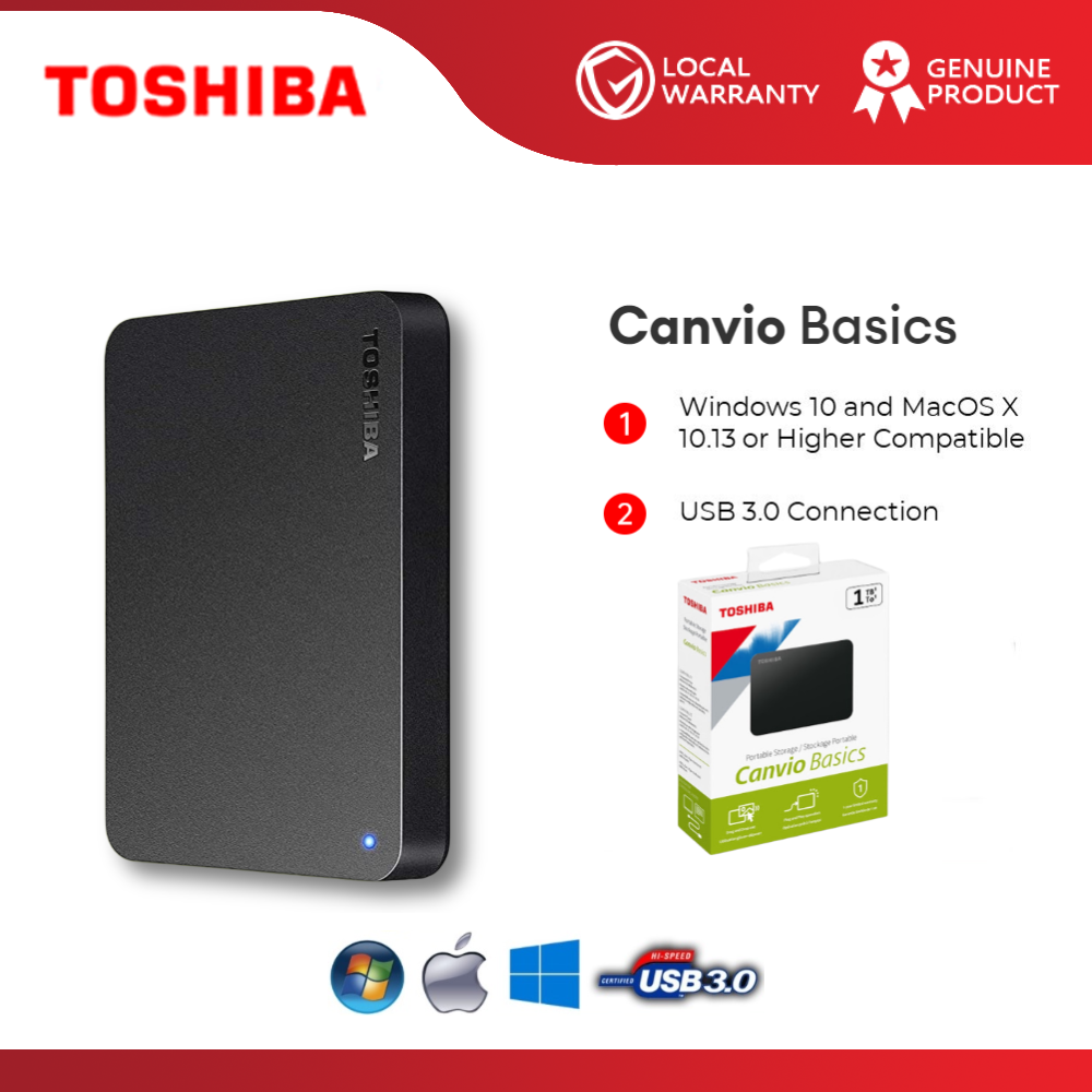 Toshiba 1TB/2TB External HDD for Mac/Windows, USB 3