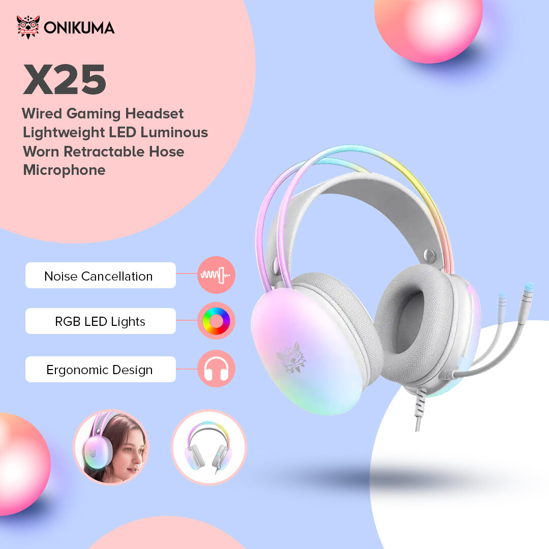 Onikuma X25 Gaming Headset with Mic and RGB Lighting