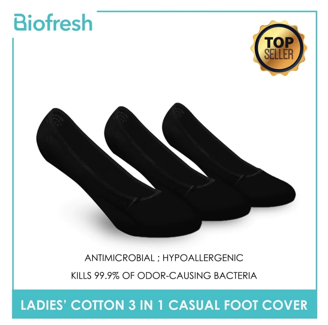 Biofresh Ladies Skintone/Black Footsocks/Freesize/Cotton/with Heel Gel