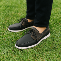 Base Advan Shoes Mens Genuine Leather Boat Shoes Topsiders Matte Finish Black Brown