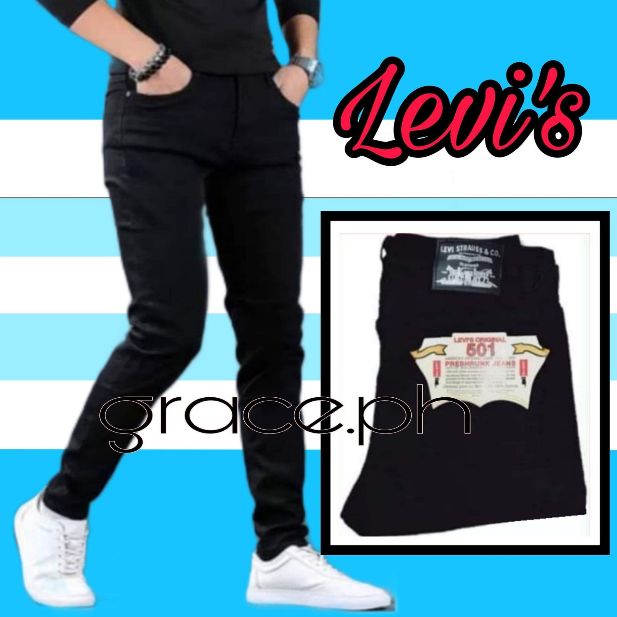 Levi's 501 Plain black Stretchable skinny jeans pants for men | Lazada PH