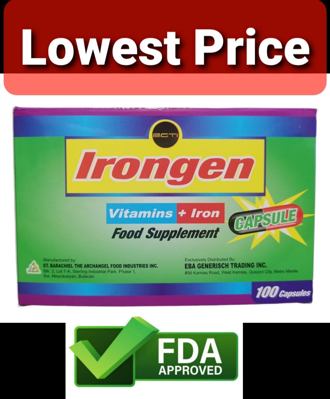 Irongen Vitamins + Iron 100capsules Multivitamins FDA approved Expiry